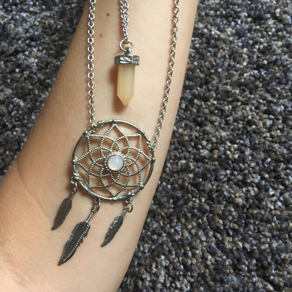 Two Tier Silver Dreamcatcher & Crystal Necklace - Picture 8 of 10